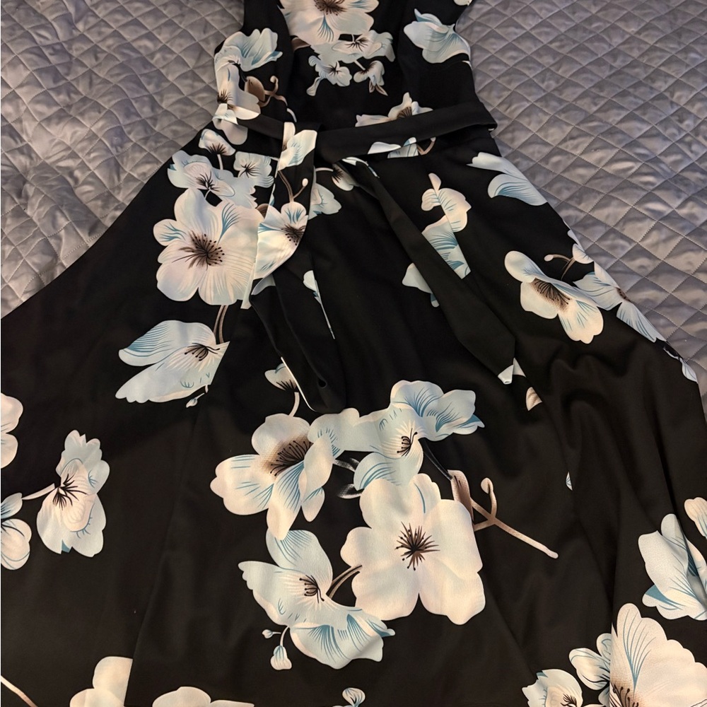 Floral Black and White Dress